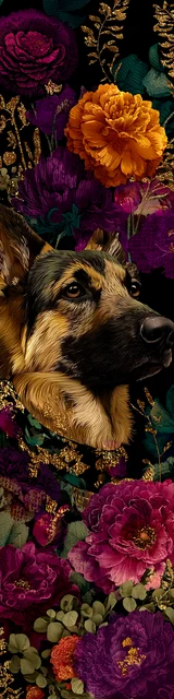 Free printable dog bookmark featuring bold floral german shepherd